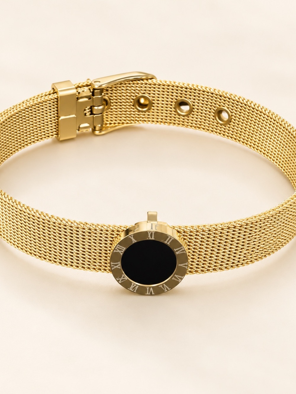 Mesh Belt Buckle Bracelet with Black Charm - Picture 4 of 7